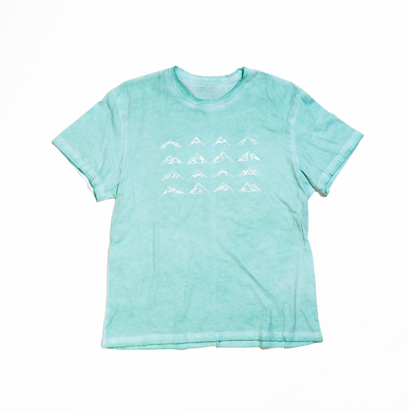 Unisex 16 Mountains Upcycled T-Shirt in Faded Turquoise