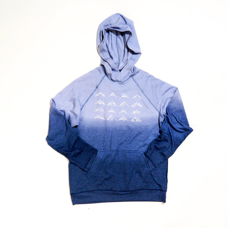 Unisex 16 Mountains Upcycled Hoodie in Blue Ombre (Small)