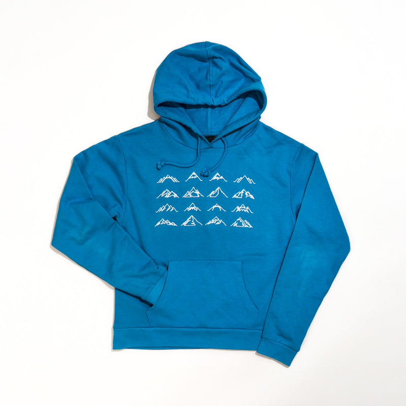 Unisex 16 Mountains Upcycled Hoodie in Blue (Small)